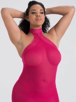 Lovehoney Plus Size Pink Halterneck Mini Dress -Online Sex toys shop 84443 a32655 pink x size 002