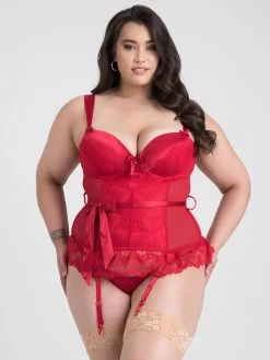 Lovehoney Plus Size Moonlight Desire Red Satin Crotchless Basque Set