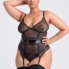 Lovehoney Plus Size Fierce Wet Look And Mesh Paneled Black Bustier Set 1 Lovehoney Plus Size Fierce Wet Look And Mesh Paneled Black Bustier Set -Online Sex toys shop 84761 a47285 black x size 000