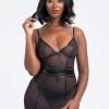 Lovehoney Fierce Wet Look And Mesh Paneled Black Mini Dress Set
