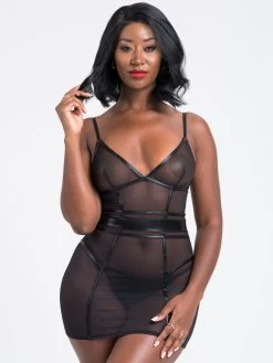 Lovehoney Fierce Wet Look And Mesh Paneled Black Mini Dress Set