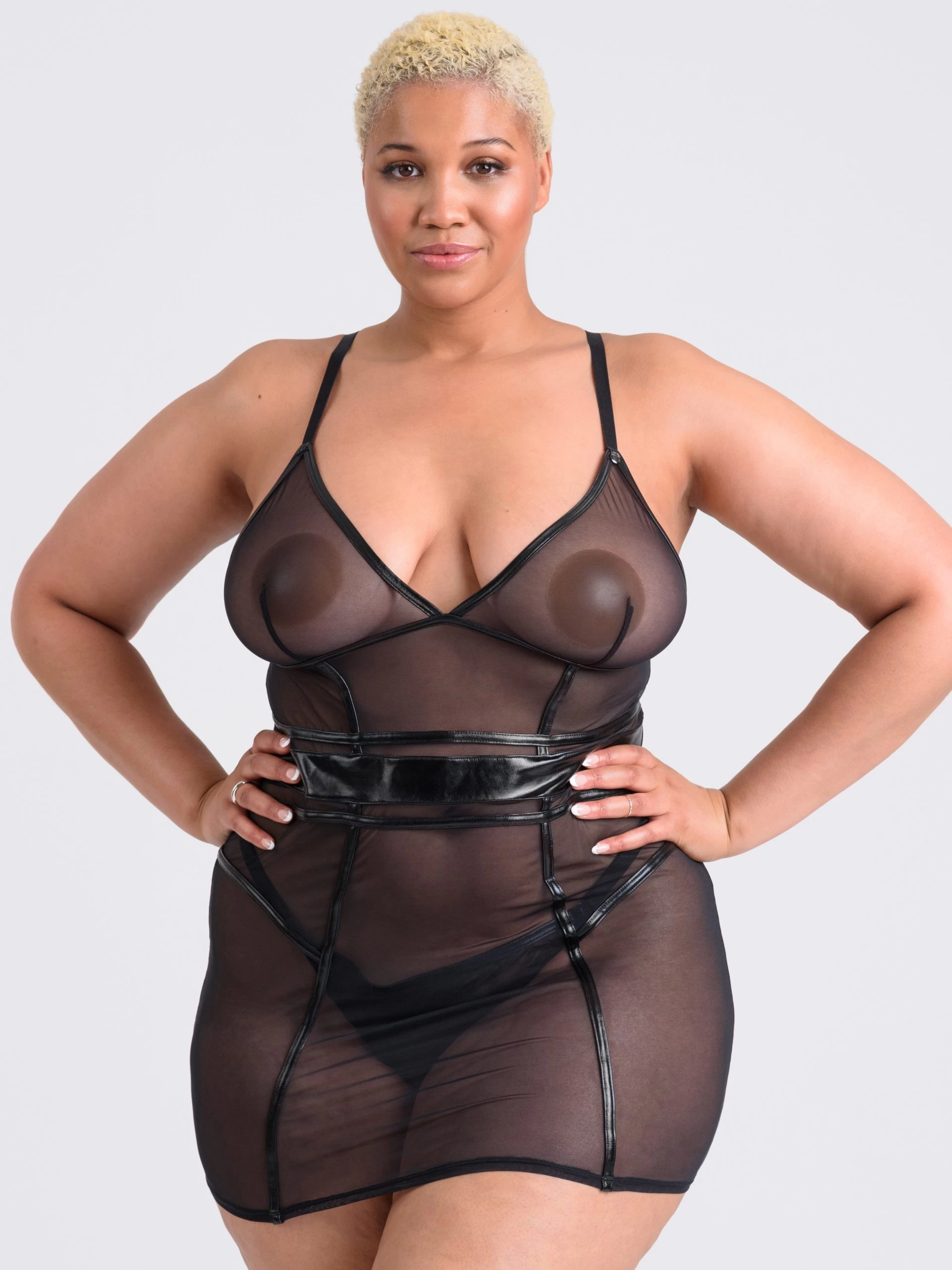 Lovehoney Plus Size Fierce Wet Look And Mesh Paneled Black Mini Dress Set 3 Lovehoney Plus Size Fierce Wet Look And Mesh Paneled Black Mini Dress Set