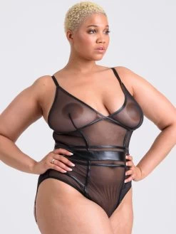 Lovehoney Plus Size Fierce Wet Look And Mesh Open-Back Teddy