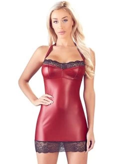 Cottelli Red Wet Look And Lace Mini Dress
