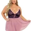 Escante Plus Size Plum Lace And Mesh Babydoll Set 1 Escante Plus Size Plum Lace And Mesh Babydoll Set -Online Sex toys shop 84949 a41299 purple x size 000
