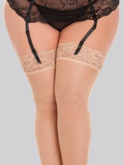 Lovehoney Plus Size Sheer Light Beige Lace Top Thigh High Stockings 13 Lovehoney Plus Size Sheer Light Beige Lace Top Thigh High Stockings -Online Sex toys shop 85018 a30685 beige x size 002