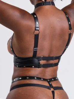 Lovehoney Fierce Tough Love Wet Look Open-Cup Crotchless Bra Set -Online Sex toys shop 85033 a47477 black regular 004