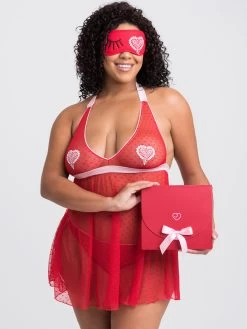 Lovehoney Plus Size Sweet Love Red Babydoll Set And Eye Mask