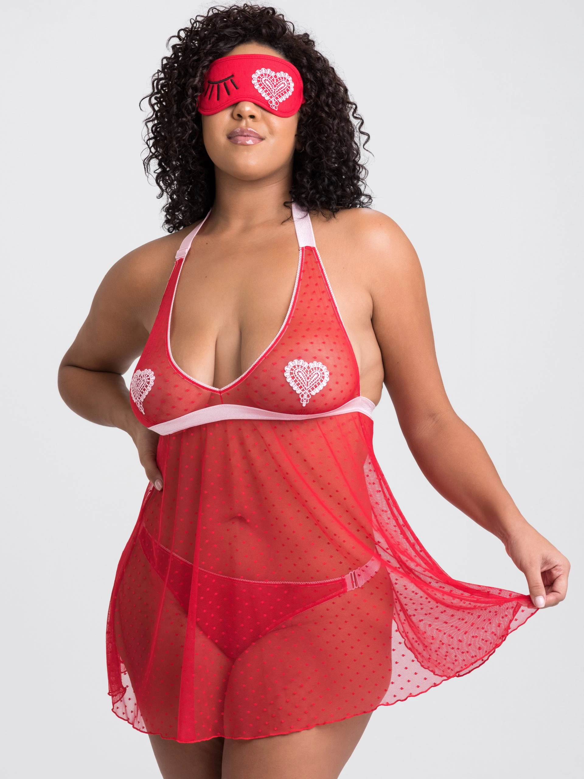Lovehoney Plus Size Sweet Love Red Babydoll Set And Eye Mask 4 Lovehoney Plus Size Sweet Love Red Babydoll Set And Eye Mask - Image 2