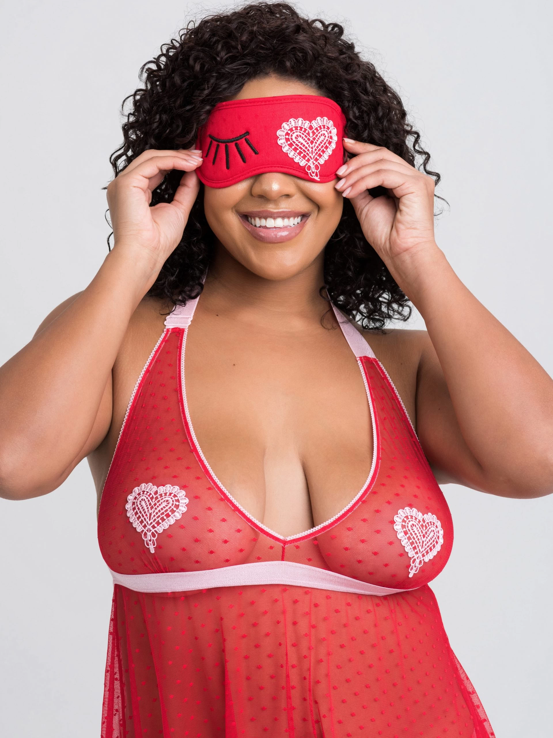 Lovehoney Plus Size Sweet Love Red Babydoll Set And Eye Mask 6 Lovehoney Plus Size Sweet Love Red Babydoll Set And Eye Mask - Image 4