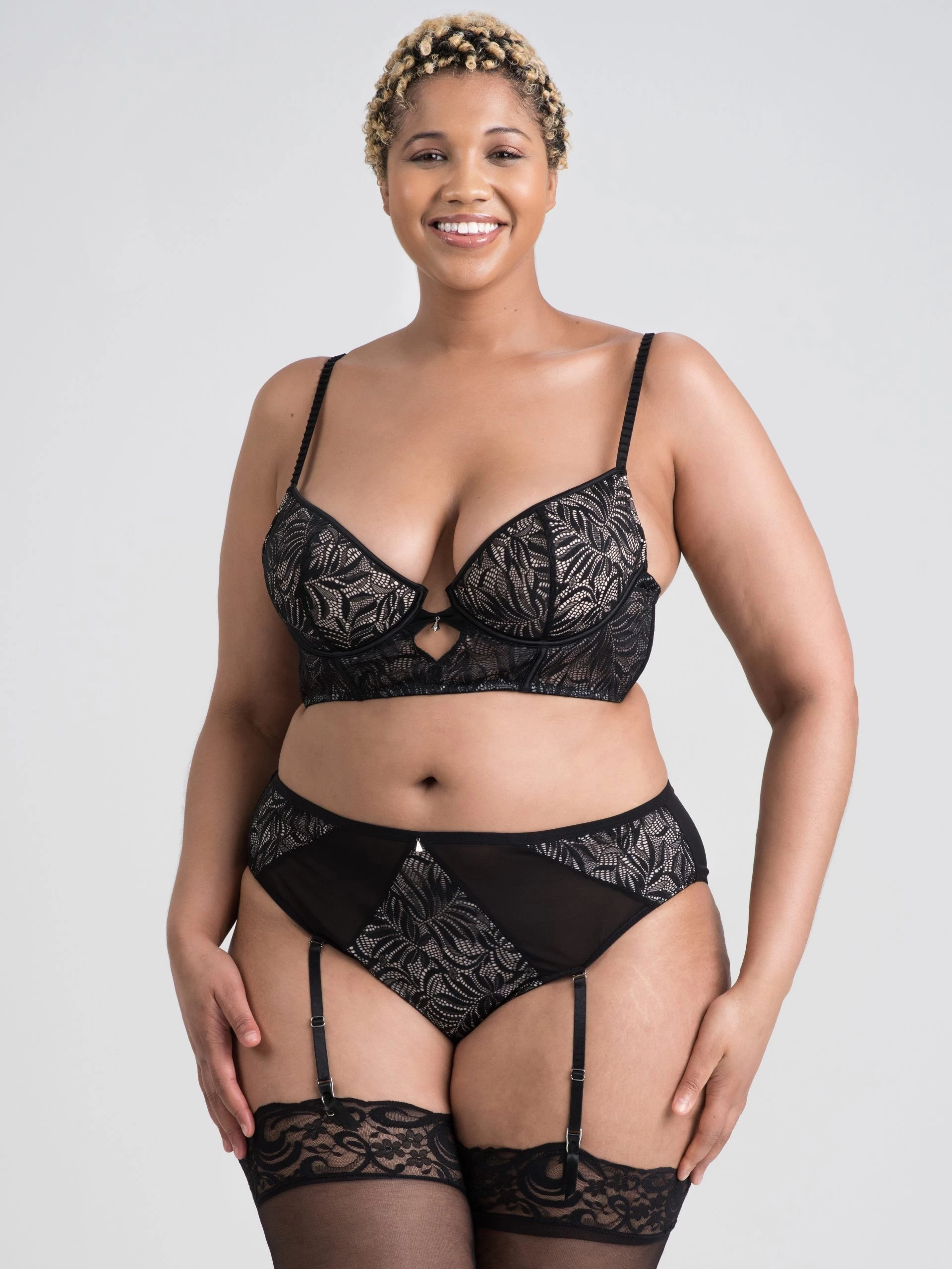 Lovehoney Plus Size Parisienne Charm Black Lace Crotchless Bra Set 3 Lovehoney Plus Size Parisienne Charm Black Lace Crotchless Bra Set