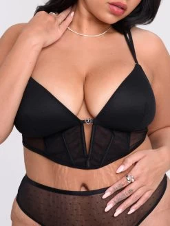 Lovehoney Plus Size Secret Noir Sheer Spot Mesh Bra Set -Online Sex toys shop 85577 a47876 black x size 002
