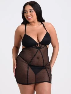 Lovehoney Plus Size Secret Noir Sheer Dot Mesh Dress