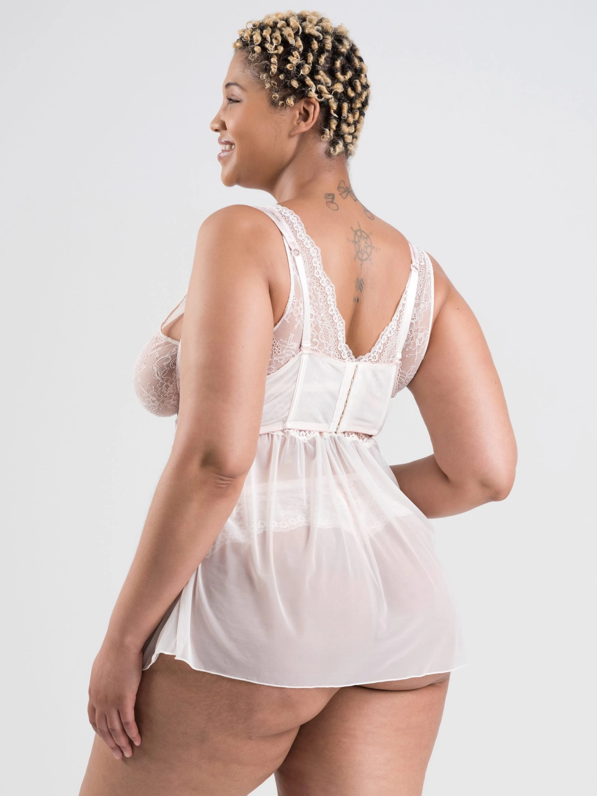 Lovehoney Plus Size Vintage Romance Sheer Ivory Lace Babydoll And Corset Set 4 Lovehoney Plus Size Vintage Romance Sheer Ivory Lace Babydoll And Corset Set - Image 2