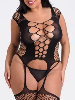 Lovehoney Plus Size Black Fencenet Crotchless Bodystocking -Online Sex toys shop 85631 a47918 black x size 003