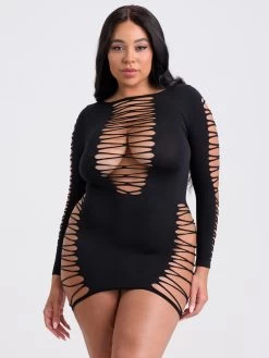 Lovehoney Plus Size Black Criss-Cross Long Sleeve Dress