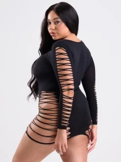 Lovehoney Plus Size Black Criss-Cross Long Sleeve Dress -Online Sex toys shop 85635 a47922 black x size 002