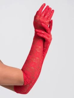 Lovehoney Fantasy Plus Size Red Elbow-Length Lace Gloves -Online Sex toys shop 85639 a39634 red x size 001