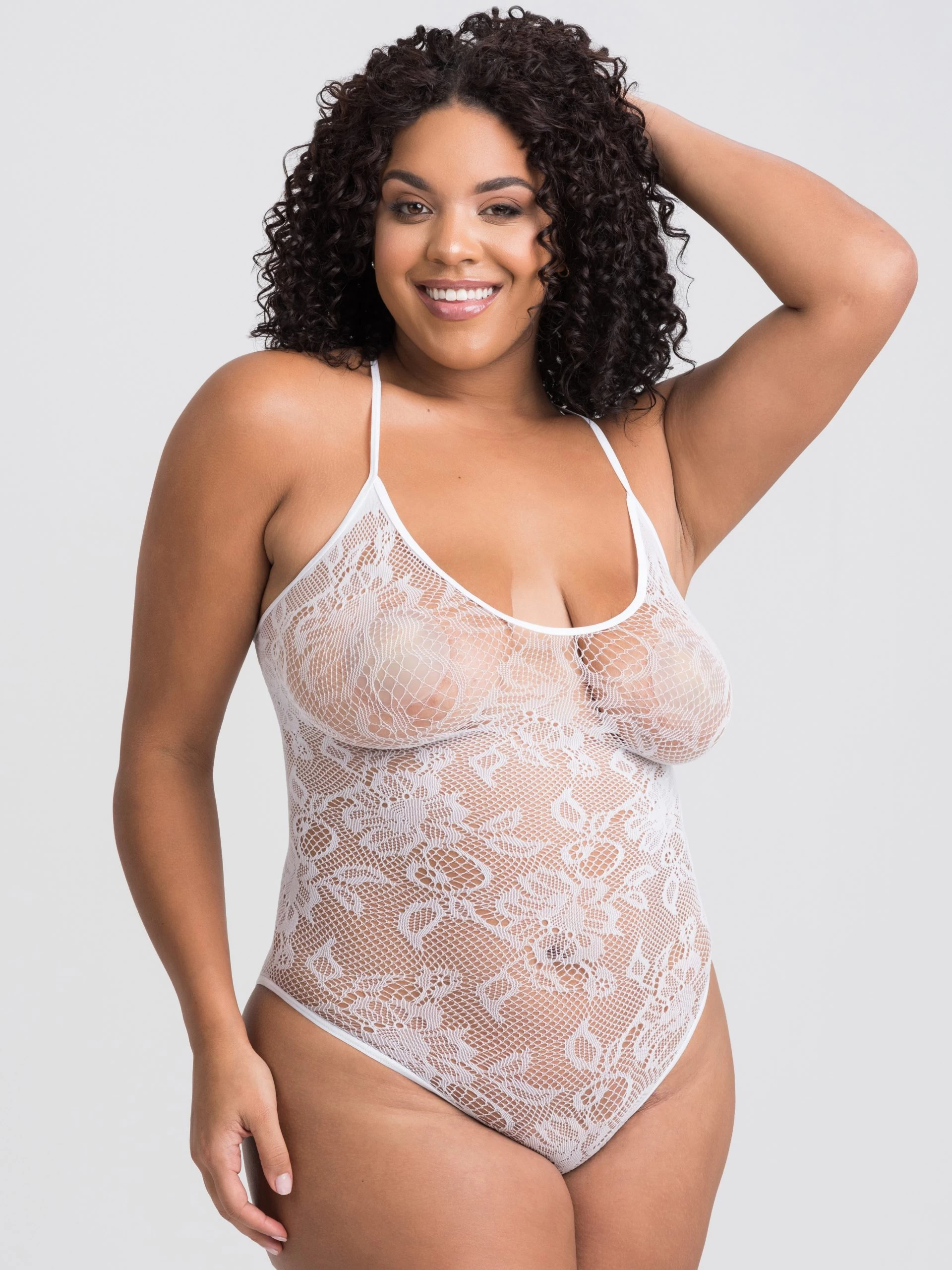 Lovehoney Plus Size White Crotchless Lace Spaghetti Strap Teddy 3 Lovehoney Plus Size White Crotchless Lace Spaghetti Strap Teddy