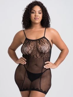 Lovehoney Plus Size Black Fishnet And Lace Mini Dress