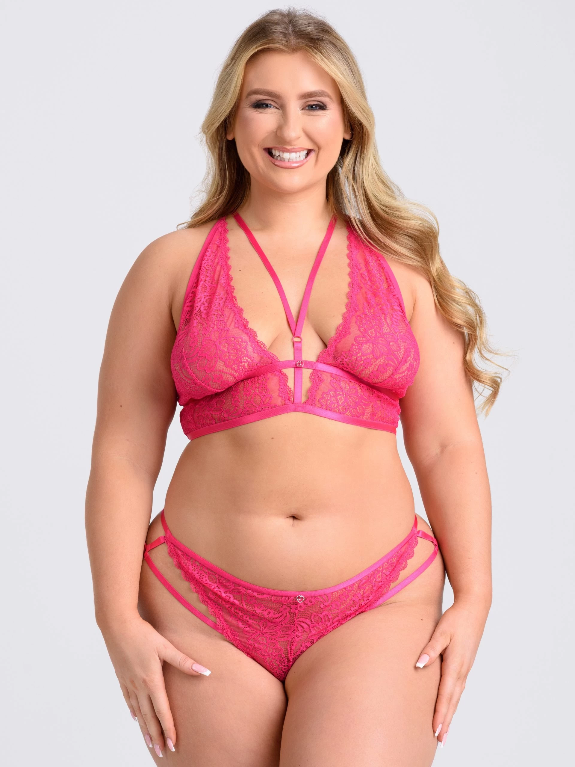 Lovehoney Plus Size Late Night Liaison Hot Pink Crotchless Lace Bra Set 4 Lovehoney Plus Size Late Night Liaison Hot Pink Crotchless Lace Bra Set - Image 2