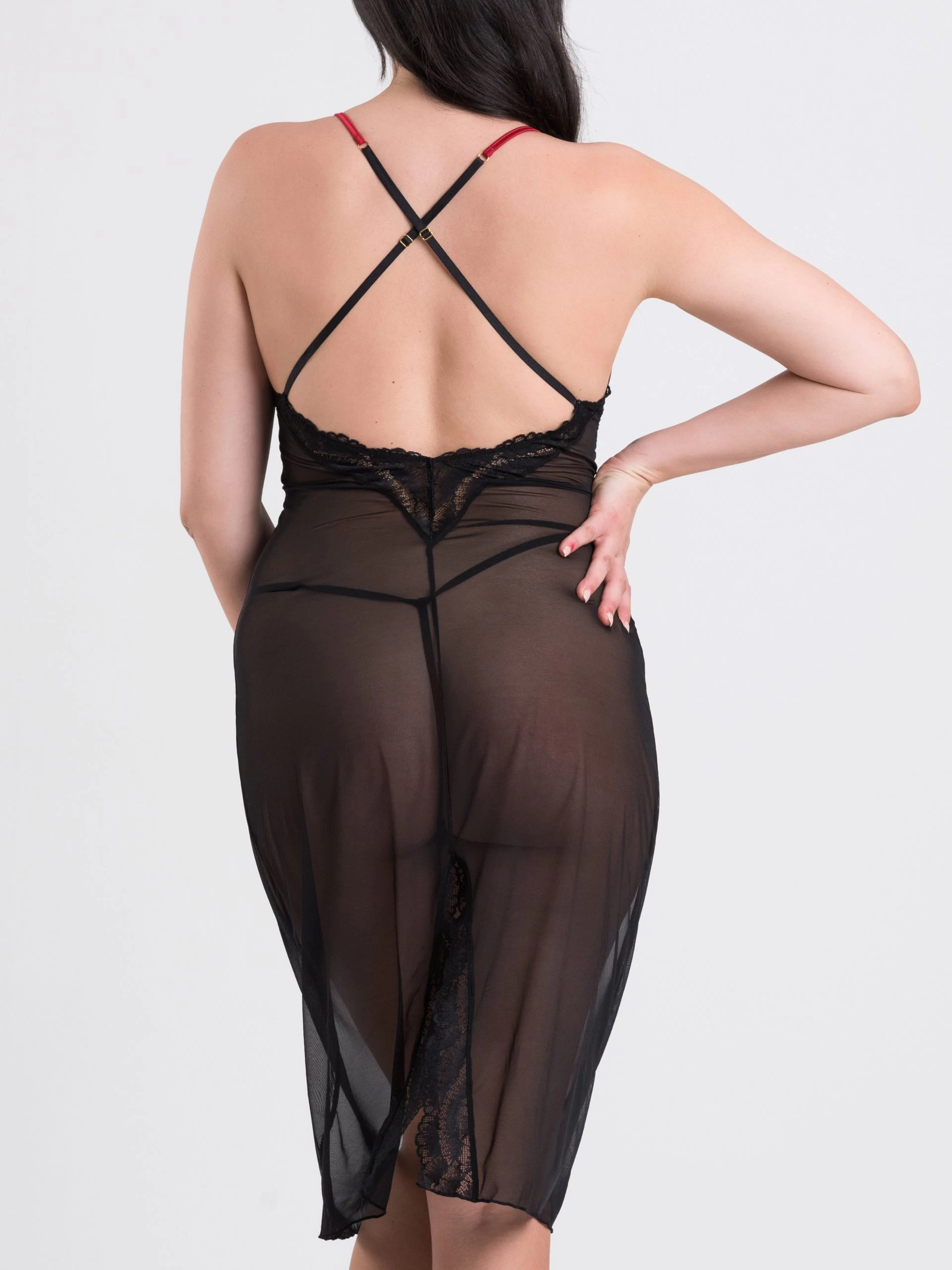 Lovehoney Plus Size Empress Red Satin And Mesh Long Slip 5 Lovehoney Plus Size Empress Red Satin And Mesh Long Slip - Image 3