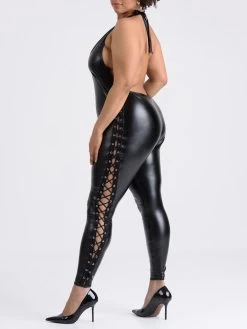 Lovehoney Plus Size Fierce Leather Look Lace-Up Black Catsuit 8 Lovehoney Plus Size Fierce Leather Look Lace-Up Black Catsuit -Online Sex toys shop 85949 a48198 black x size 002