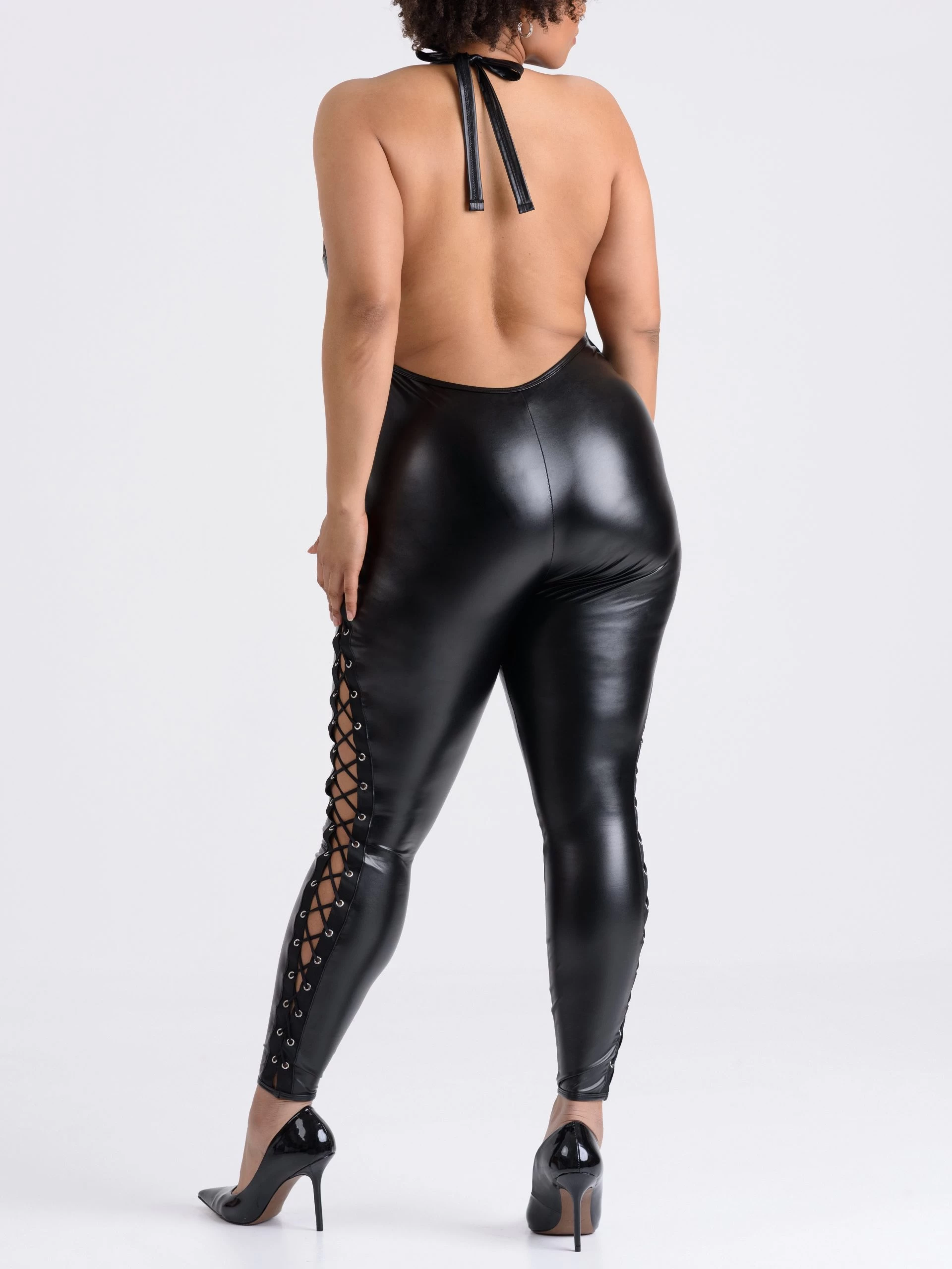Lovehoney Plus Size Fierce Leather Look Lace-Up Black Catsuit 6 Lovehoney Plus Size Fierce Leather Look Lace-Up Black Catsuit - Image 4