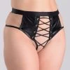 Lovehoney Fierce Leather Look Lace-Up Black Crotchless Thong