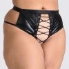 Lovehoney Plus Size Fierce Leather Look Lace-Up Black Crotchless Thong