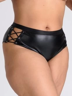 Lovehoney Plus Size Fierce Leather Look Lace-Up Black Crotchless Open-Back Panties -Online Sex toys shop 85959 a48205 black x size 002