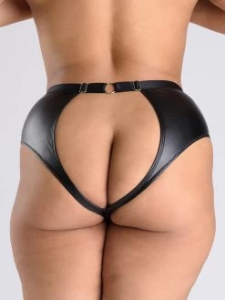 Lovehoney Plus Size Fierce Leather Look Lace-Up Black Crotchless Open-Back Panties -Online Sex toys shop 85959 a48205 black x size 003