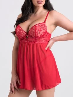 Lovehoney Plus Size Parisienne Charm Red Lace Babydoll Set