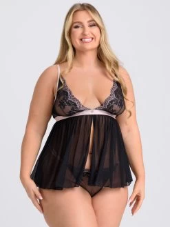 Lovehoney Plus Size Lustrous Lace Black Cami Set