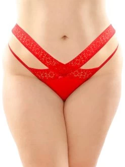 Fantasy Lingerie Plus Size Bottoms Up Red Lace And Mesh Panties