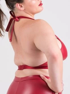 Lovehoney Plus Size Fierce Leather Look Lace-Up Red Halterneck Bra -Online Sex toys shop 86230 a48411 red x size 002