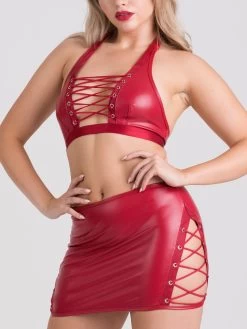 Lovehoney Fierce Leather Look Lace-Up Red Skirt -Online Sex toys shop 86233 a48413 red regular 002