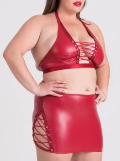 Lovehoney Plus Size Fierce Leather Look Lace-Up Red Skirt -Online Sex toys shop 86235 a48413 red x size 002