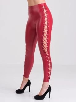 Lovehoney Fierce Leather Look Lace-Up Red Leggings