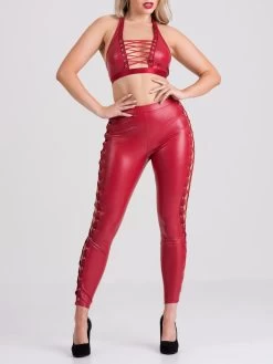 Lovehoney Fierce Leather Look Lace-Up Red Leggings -Online Sex toys shop 86243 a48417 red regular 003
