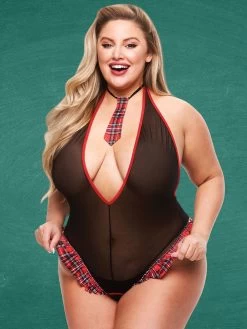 Baci Black And Red Tartan Sheer Body Costume