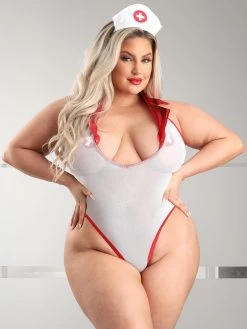 Fantasy Lingerie Plus Size Pulse Check Red And White Wet Look Nurse Costume -Online Sex toys shop 86440 a48584 red x size 002