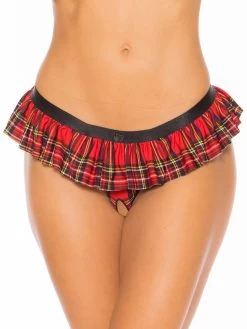 Escante Skirted Red Crotchless Tartan Thong