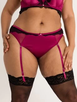 Lovehoney Plus Size Satin Romance Purple High-Waisted Crotchless Garter Thong
