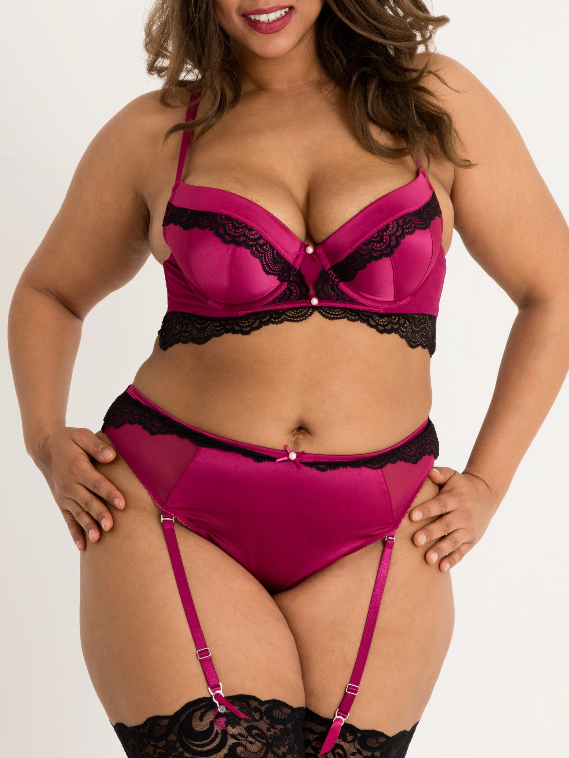 Lovehoney Plus Size Satin Romance Purple High-Waisted Crotchless Garter Thong 7 Lovehoney Plus Size Satin Romance Purple High-Waisted Crotchless Garter Thong - Image 5