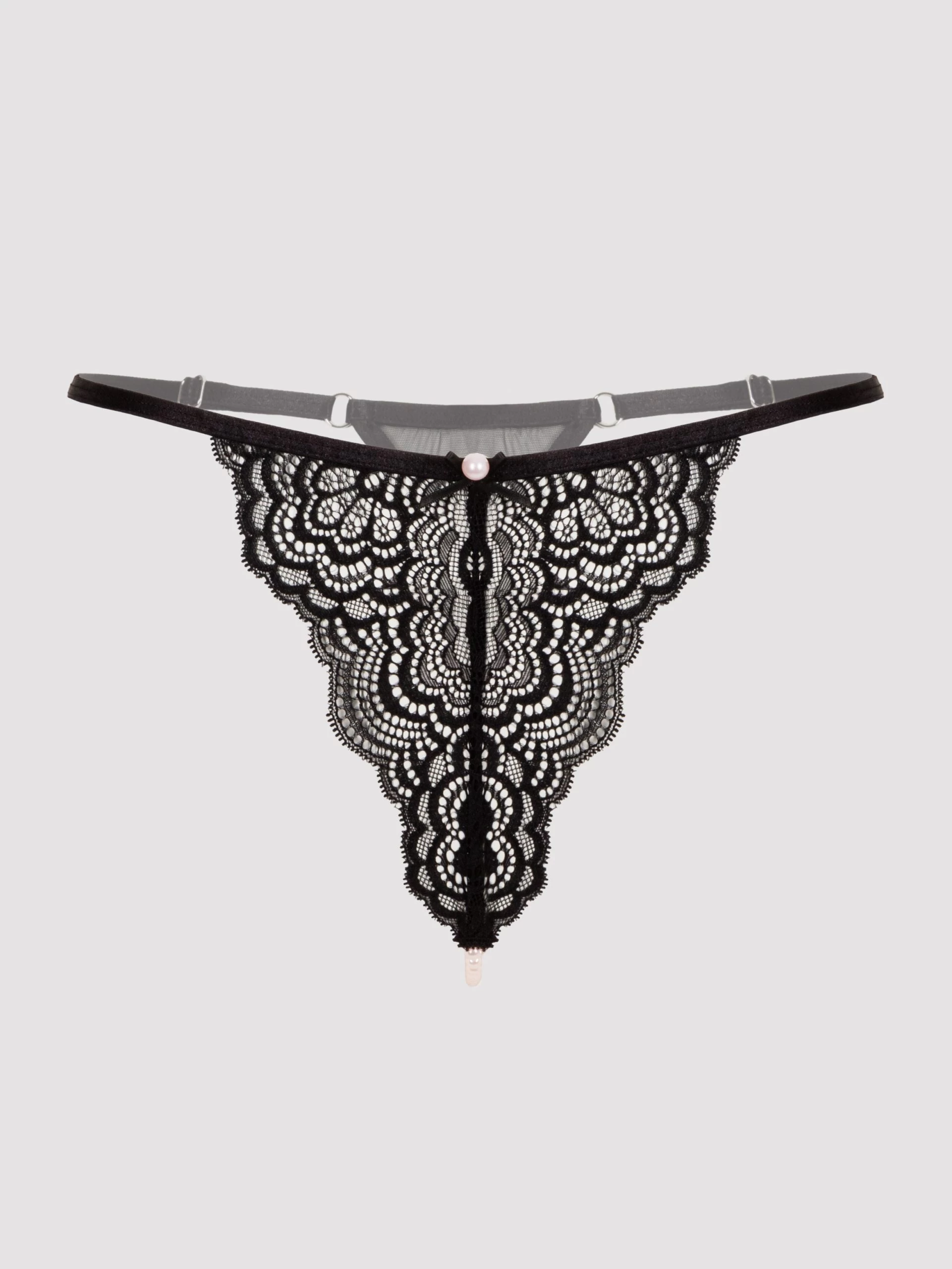 Lovehoney Plus Size Satin Romance Black Lace Pearl Thong 7 Lovehoney Plus Size Satin Romance Black Lace Pearl Thong - Image 5