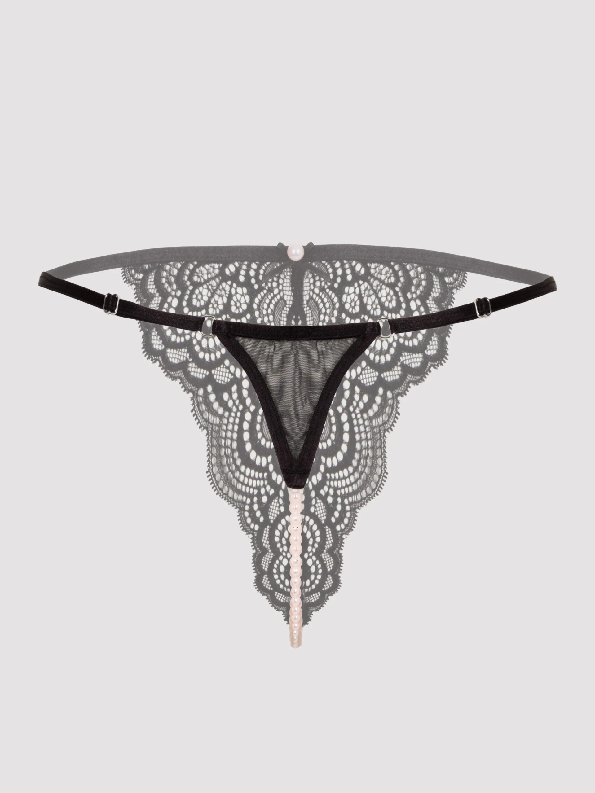 Lovehoney Plus Size Satin Romance Black Lace Pearl Thong 8 Lovehoney Plus Size Satin Romance Black Lace Pearl Thong - Image 6