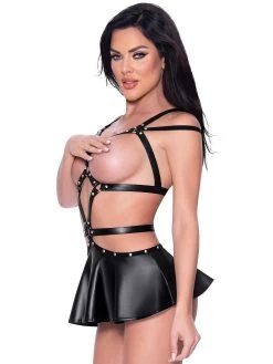 Exposed Lust Black Wet Look Open-Cup Studded Skirted Dress Set -Online Sex toys shop 86586 a48687 black regular 002