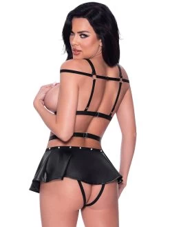 Exposed Lust Black Wet Look Open-Cup Studded Skirted Dress Set -Online Sex toys shop 86586 a48687 black regular 003