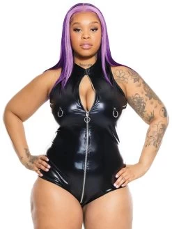 Coquette Black Zip Front Wet Look Teddy With Metal Ring Details -Online Sex toys shop 86596 a48691 black regular 003